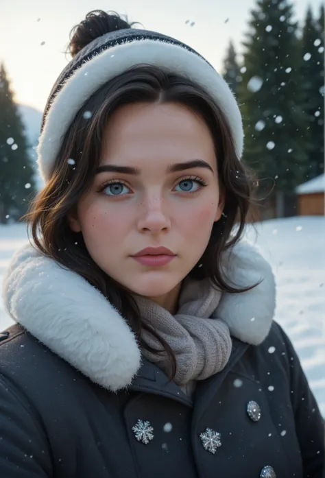 score_9, score_8_up, score_7_up, cinematic film still, beautiful woman, no make up, winter outfit, blush, black hair, head tilt, hair blowing in the wind, arctic circle snow drift, snowing, snowflakes, cold, chill bumps, approaching perfection, dynamic, hi...