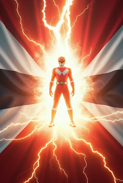 Create a empty white Ranger transformation background inspired by the Liberian flag! It features intense white energy waves, lightning bolts, and a fiery explosion effect, perfect for your LIB Power Rangers transformation scene.