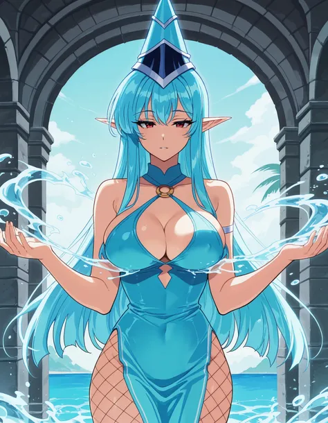 anime_screencap, score_9, score_8_up, score_7_up, score_6_up, score_5_up, score_4_up, Anime, (masterpiece), best quality, stunningly girl, (masterpiece), High quality, high resolution, Beautiful Wizard Magician, performing a WATER spell, one-piece_strap dr...