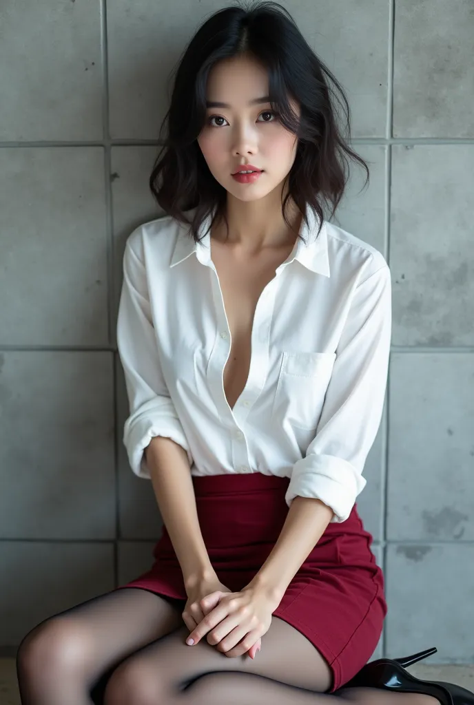 A25-year-old Japanese woman with a well-groomed face and large eyes that are characteristic and very beautiful

masterpiece best quality, photorealistic portrait featuring an adult female model seated in front of a gray block wall. She appears slightly rec...