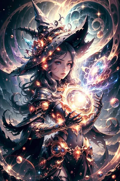 Masterpiece, Best quality, High details, A high resolution, 1 girl, divine being, holy magic, the god of chaos, The anthropomorphization of chaos, Stand in deep space, divine being, Magic Circles, Sacred motifs, Exudes tremendous power and cosmic energy, S...