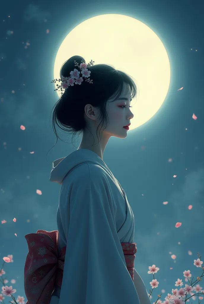 Elegant Japanese woman with a shining moon