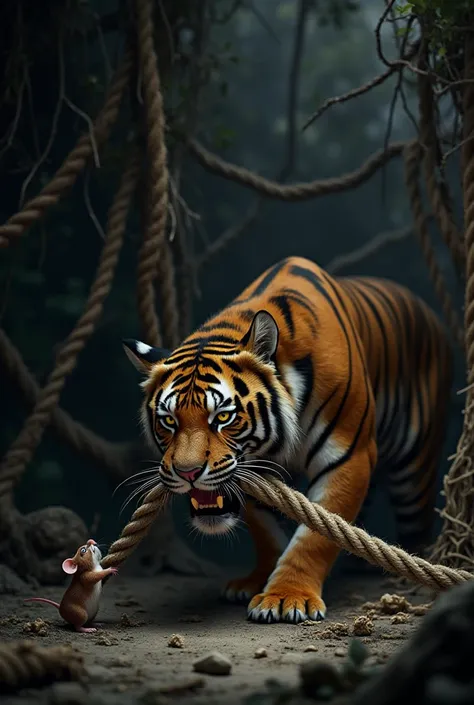 The same mouse gnawing at the ropes of the net, determinedly chewing through the thick strands to set the tiger free.