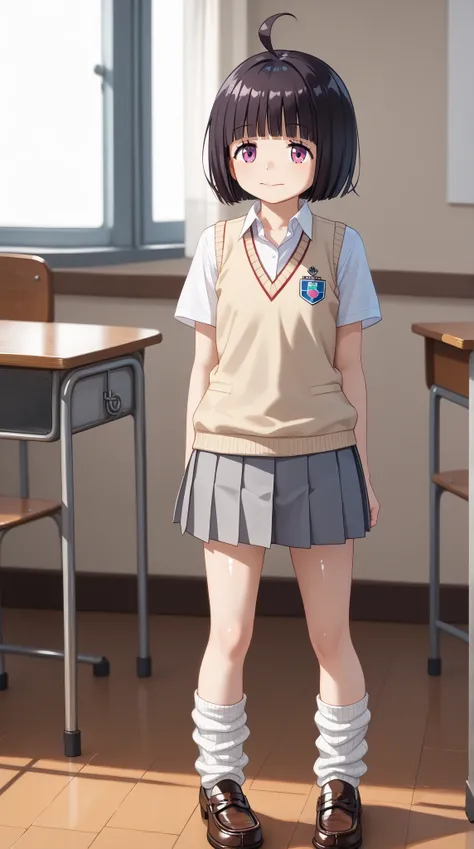 (UHD, retina, masterpiece, accurate, anatomically correct, super detail, high details,   highres, 1080P, 16k、high detail RAW color art:1.3)、(Chika Amateurs:1.3)、(ahoge, blunt bangs,bob cut、 short hair、dark hair:1.3)、(very flat chest:1.5)、(shiny skin:1.3)、(...