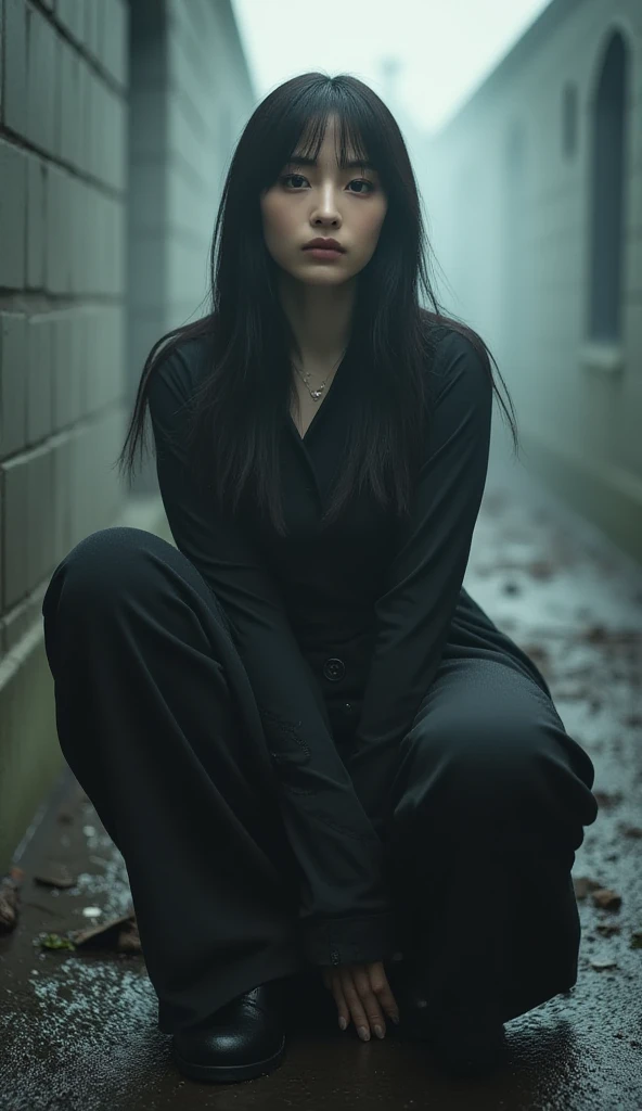 professional photographic shot of a beautiful woman
  、((whole body))、 beautiful white skin  、pastel bokeh effect、Squat down in a foggy tunnel and do a sexy pose、((whole body:2))、 gothic、Extreme realism:1.21, (8k,  exists,  RAW Photo,  top quality:1.4),   ...