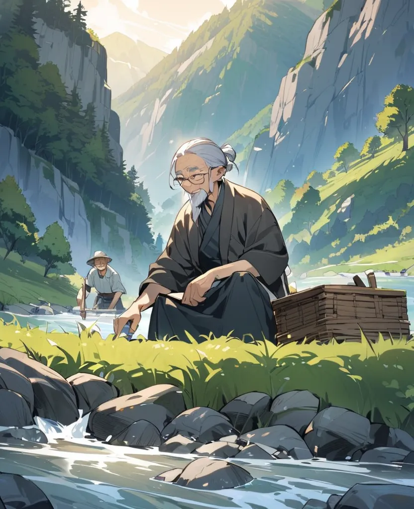  The old man goes to the mountains to mow firewood、The old woman goes to the river to do laundry 。