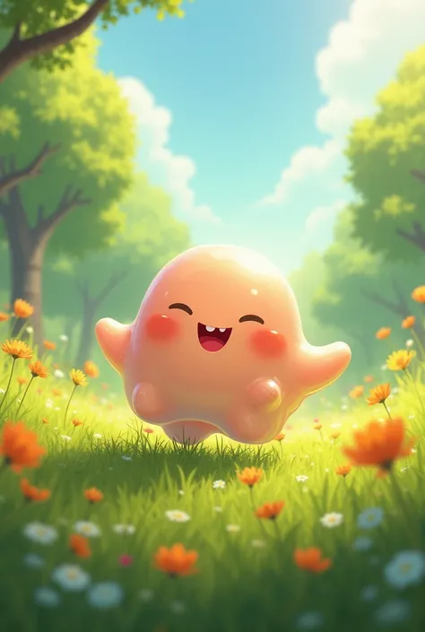 A cute slime running through the meadow