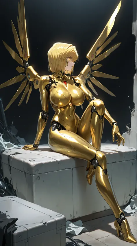 ( best quality , 8k , masterpiece , incredibly absurdres , beautiful woman , perfect body , super detailed skin , highly detailed eyes and face ) ,masterwork, masterpiece, best quality, dynamic lighting 1girl, solo, gold hair, android, joints, robot joints...