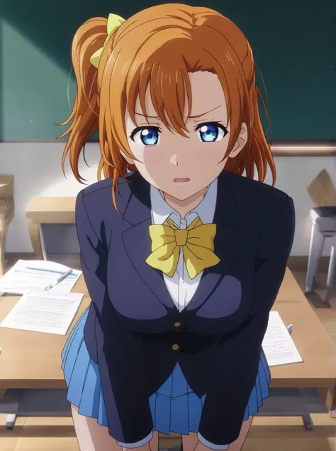 TRexStudio,source_anime, anime screencap,Shiny skin, kousaka honoka, orange hair , blue eyes,big breasts,dynamic lighting, detailed shading, HENTAI 