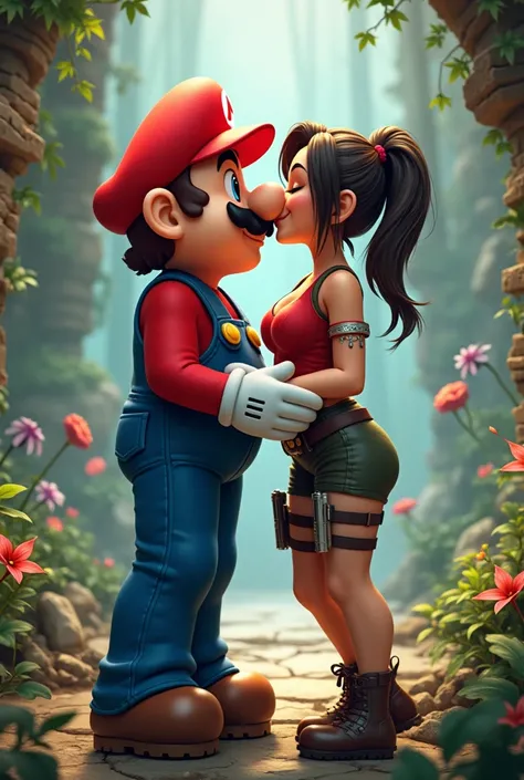 Mario Bros who kisses Lara Croft