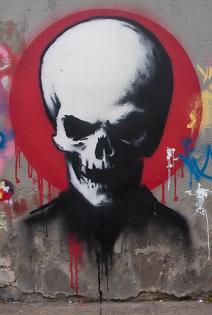 (banksyart  :1.25) 

 Graffiti art with a skull motif