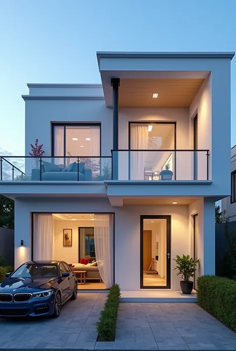 HD quality , Modern style villa,  Open appearance ,   Light wall color  ,   Indoor LED light  , Pile ,  Narrow layout 1 .5,   Modern architectural shape  .2,  Detailed architectural features.1.2,  Clear blue sky ,  Wall light color , Glass Door ,  Glass wi...