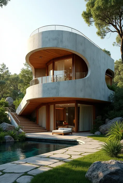 house, Architecture ,  Spiral Cone ,  Fusion of Concrete and Wood, Modern Oasis ,  extremely detailed , absolute resolution,  Masterpiece