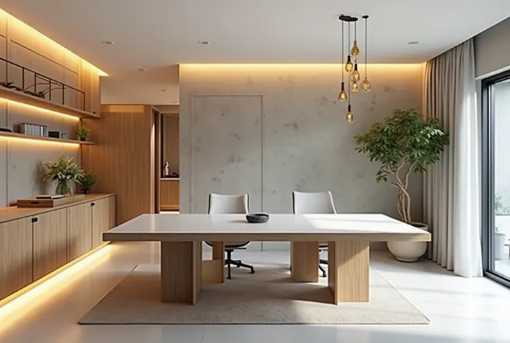 Walnut style villa office design: 1.2, WABISABI interior design: 1.5, ((GIA HUY)) lettering integrated into the interior design: 1.4, yellow LED lights under the interior,
Russian oak interior, WABISABI design style: 1.4, concrete effect wall, GREY ceiling...