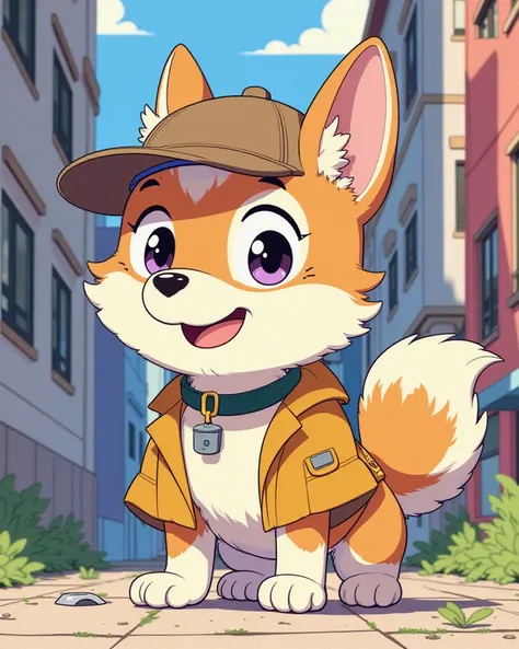 ((Dog Detective)),  anime style, For s,  bright colors , An easy-to-understand expression ,  comical, Friendship,  teamwork,  a clue that you've fallen on the way,  cute but dependable 