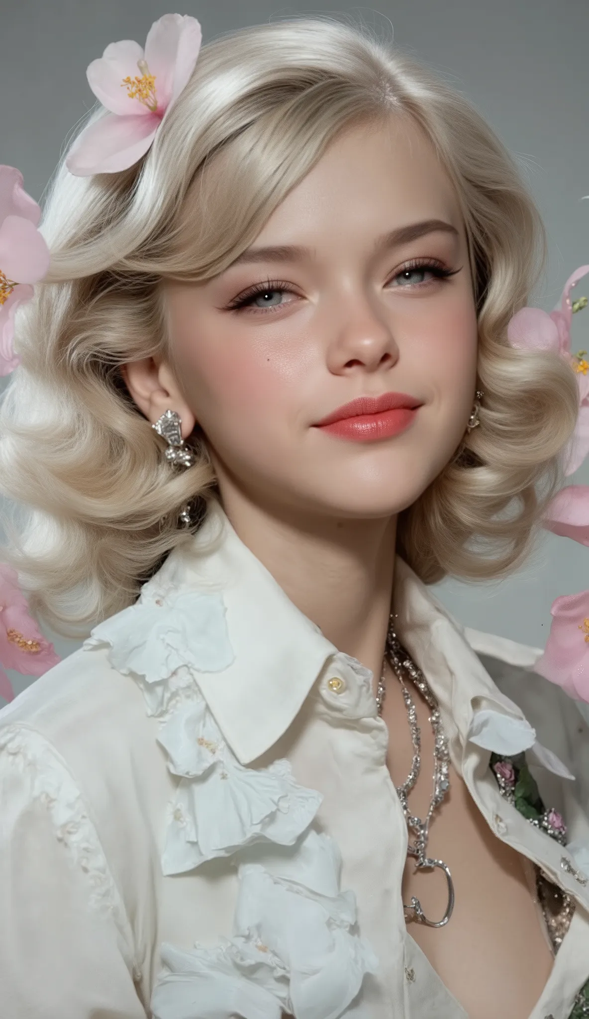 Altaira
Robbie
Robot
Anne Francis Full body photography, beautiful Caucasian young woman with white hair and a flower in her hair smiles at the camera. Best quality, superior  12k unbeatable resolution apoclypse