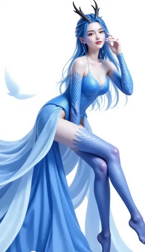 Dragon Girl,  unique ，  blue hair, 