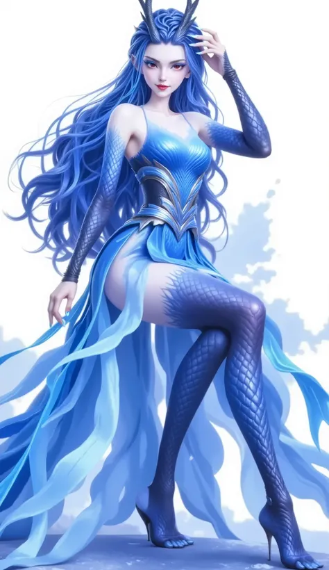Dragon Girl,  unique ，  blue hair, 