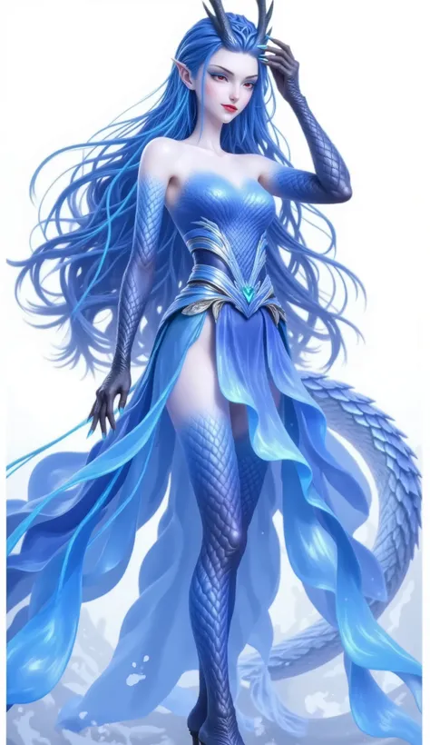 Dragon Girl, unique , blue hair,