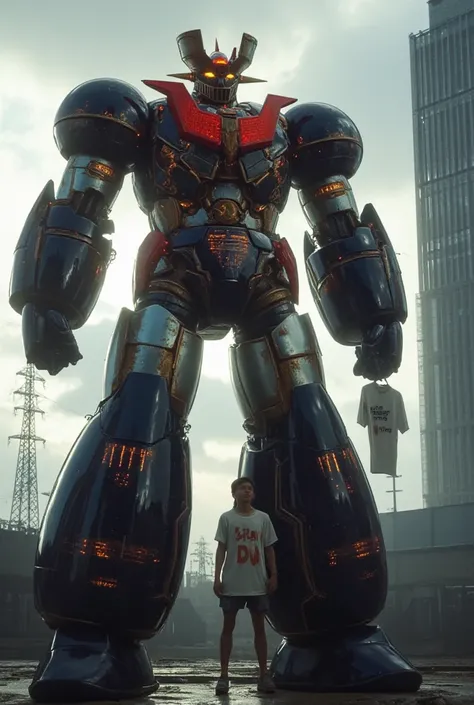   remodeled Mazinger Z  ,   is 100 meters tall .    is built with modern materials such as steel  ,    Carbon Fiber   ,    Other industrial elements are also visible   ,  Just like the real thing   ,    High voltage electric current flows 、 The top of a hi...