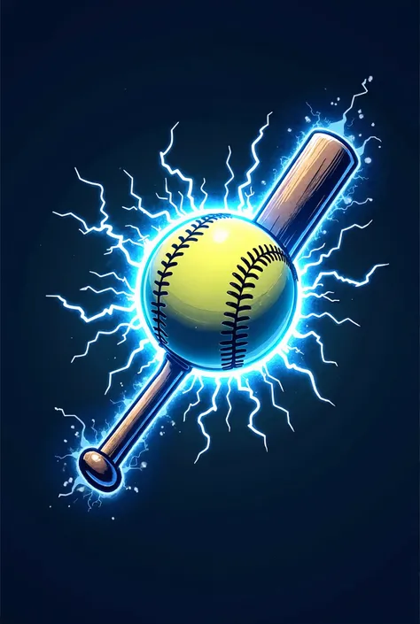 Logo for Dielectricos softball team, ball, bate,  electricity