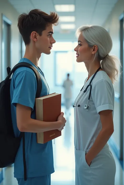 Left side student carrying a book, right side professional nurse