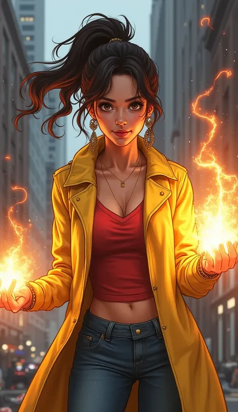 1 young Asian woman,

Jubilee,  also known as Jubilation Lee ,  is a fictional character from Marvel's X-Men comics .  She is a member of the mutant group and known for her ability ,  create technical flashes of energy .
Appearance:
 * hair: dark brown , m...