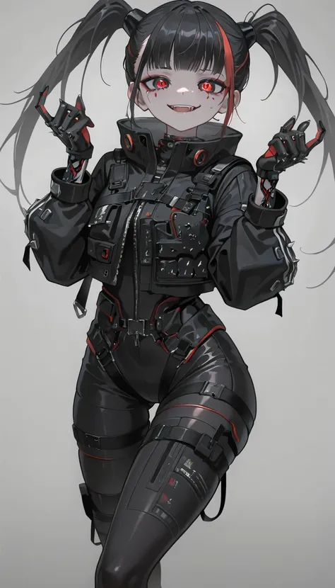 ( pose ,Perfect face ), best quality, amazing quality, very aesthetic, cyberpunk, street style, techwear, stylized outfit, white background, Cute girl, Kinetic body, Gothic, clown makeup, sinister, spikes on clothes