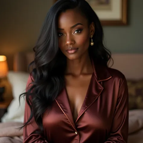 beautiful south africa woman in a satin pyjama