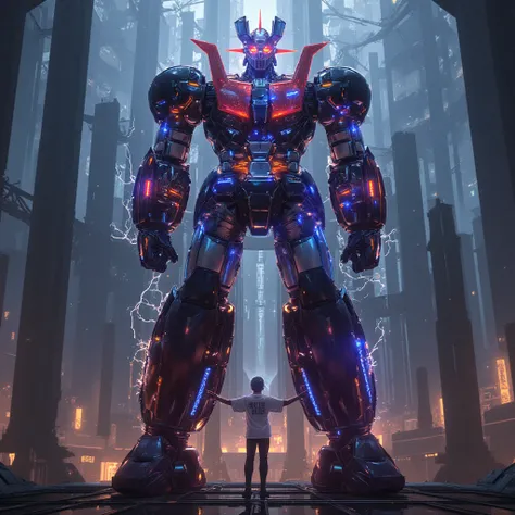   remodeled Mazinger Z  ,   is 100 meters tall .    Constructed with modern materials such as steel   ,    Carbon Fiber   ,    Other industrial elements are also visible   ,  Just like the real thing   ,    High voltage electric current flows 、 The top of ...