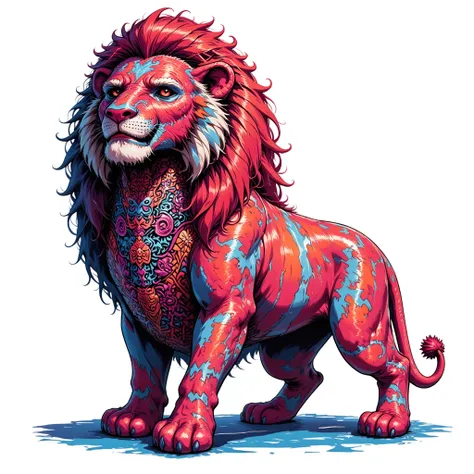 Lion with pattern inside of it, vivid colors, thick lines, colorbook