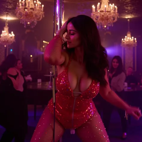 Parineeti Chopra, known for her vibrant roles and charismatic presence in Bollywood, takes on an unexpected character in the film "ParineetiChopraFlux." In this scene, her character is set in an opulent strip club where the air is thick with the scent of e...