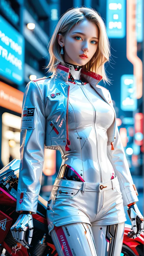 (((masterpiece))), (realism, realism texture, (science fiction, distant future), (top Quality, High Quality, top resolution, high resolution, (ultra detailed, high detailed))), (beautiful robot white latex racing model girl:1.4), (she is incredible machine...