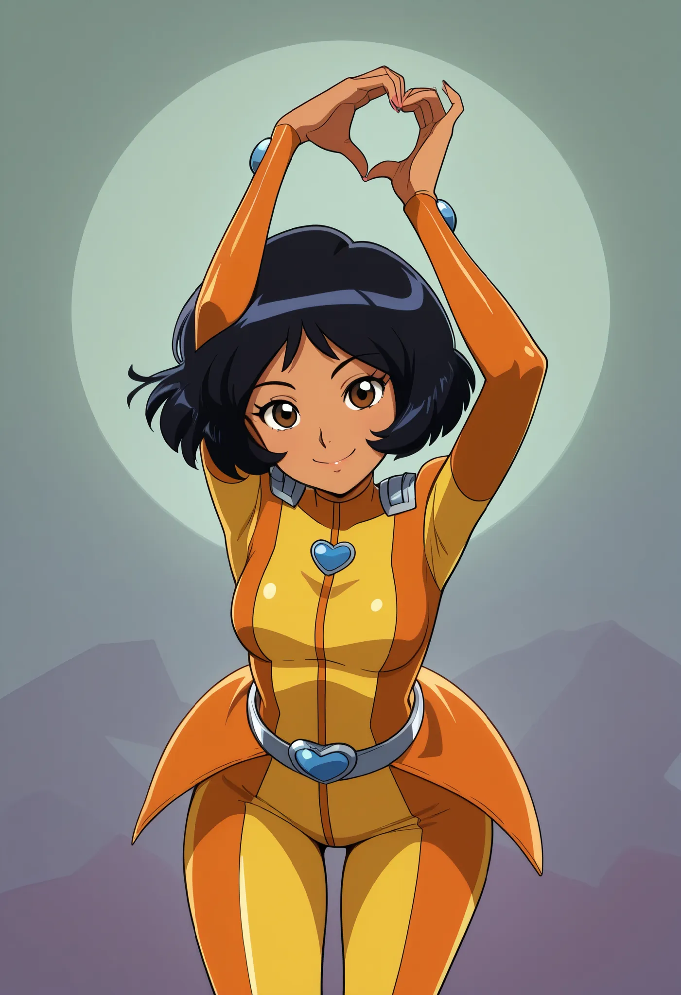 masterpiece, best quality, good quality, cartoon, totally_spies_2k24 alex, black hair, brown eyes, dark-skinned female, sexy, medium breasts, beautiful, detailed, high detailed, very beautiful, detailed face, detailed eyes, detailed hand, nails, long nails...