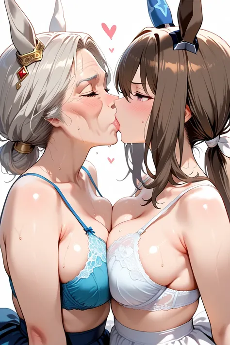 female focus,
1girl,Admire Vega
 \(umamusume \) , \\BREAK 

large breasts, shiny skin,nsfw,bra, (petticoat:1.2),
sweat,displeased

1grangmother, old woman, ugly old woman, kiss,face to face


masterpiece, best quality,

 good anatomy, perfect anatomy, perf...