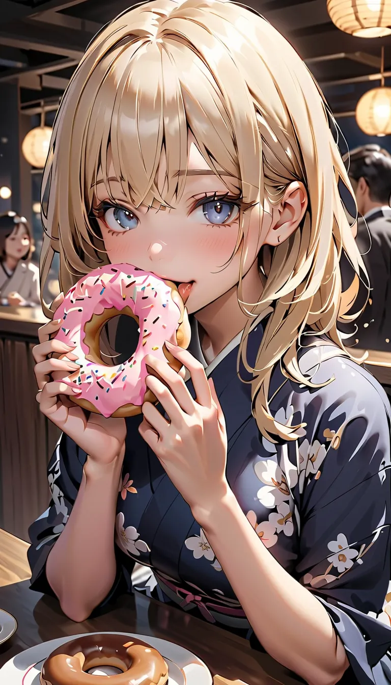 (eating donut), ( masterpiece:1.2), 最 high quality,  high quality, ( highly detailed ), 4K,  high res,   Exquisite CG  , (Japanese people eat , satisfaction,  content, , donut),( deliciously),