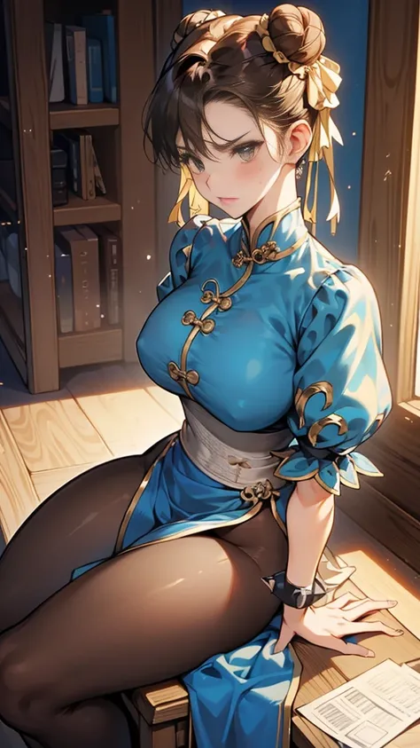 {{ masterpiece}}, {{{ highest quality }}},{{Very detailed}},sf2 a,Chunli,Sitting on a chair in an office with a serious expression.,, feet from the bottom, cowboy shot , focus on the legs｛{{Sitting on a chair in an office with a serious expression. mature ...