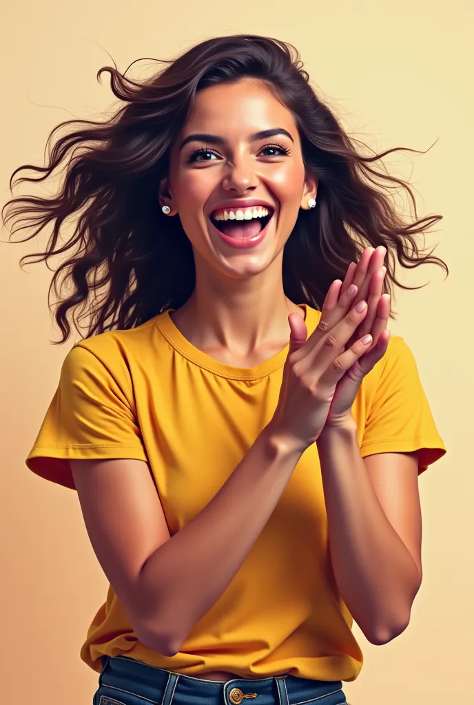 Create an image of a woman clapping
