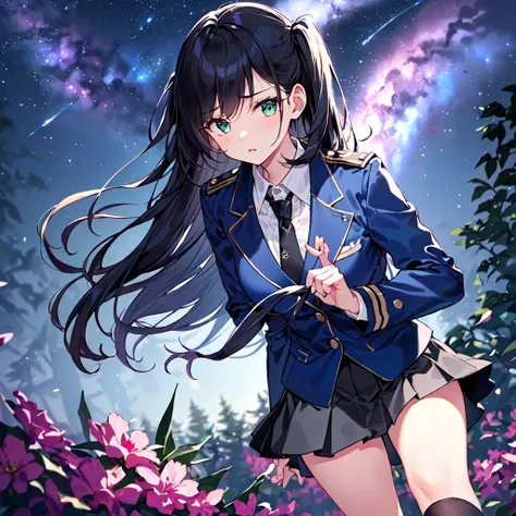 masterpiece, best quality, high quality, extremely detailed, very delicate and beautiful, (1 female 18 years old, solo:1.5), (long black hair with two side up:1.5), bangs to eyebrows, eyes sharp and bright (eye color magenta:1.3), 6.5 head height, (clothes...