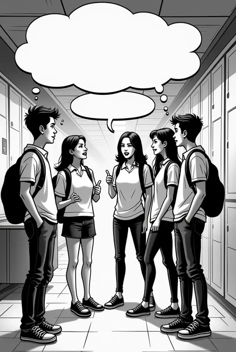 students talking at a school characters in black and white comics 