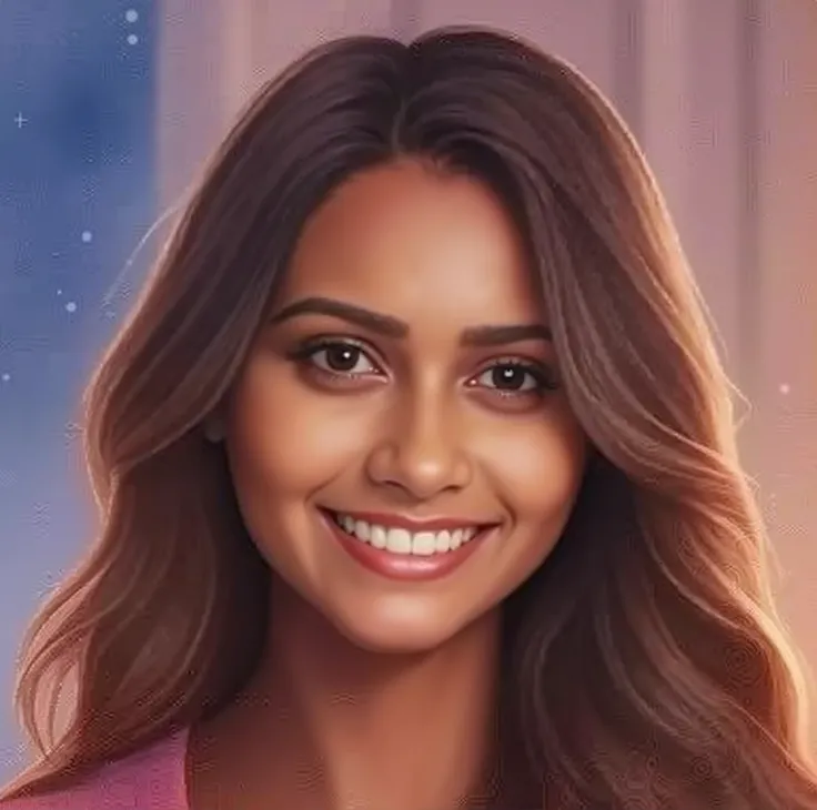 digital painting of a beautiful woman with elegant hair, smiling, colorful, vibrant, detailed, dreamy, stunning, ultra hd, magical, illustration, cartoon, cats, watercolor painting