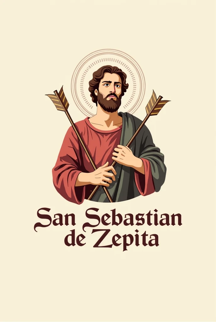 Create a logo with the image of Saint Sebastian of Cusco Peru, and at the bottom it says  "SAN SEBASTIÁN DE ZEPITA PARISH" light red .
