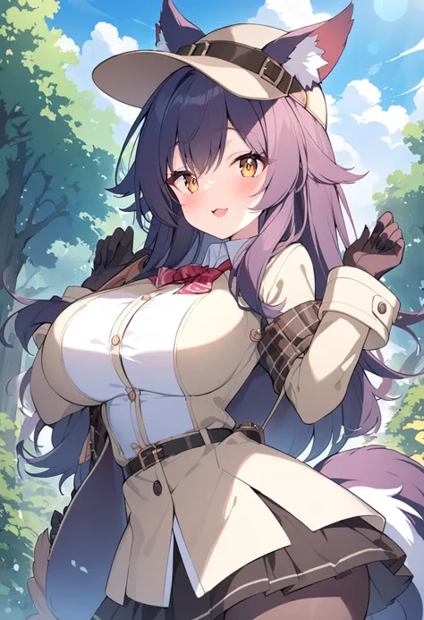 Dog Detective　Beast Girl　 large breasts, outdoors, sky ,