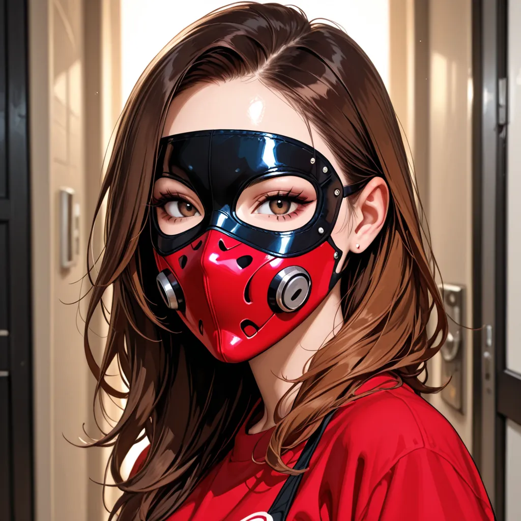 a hot, brown hair, masked woman