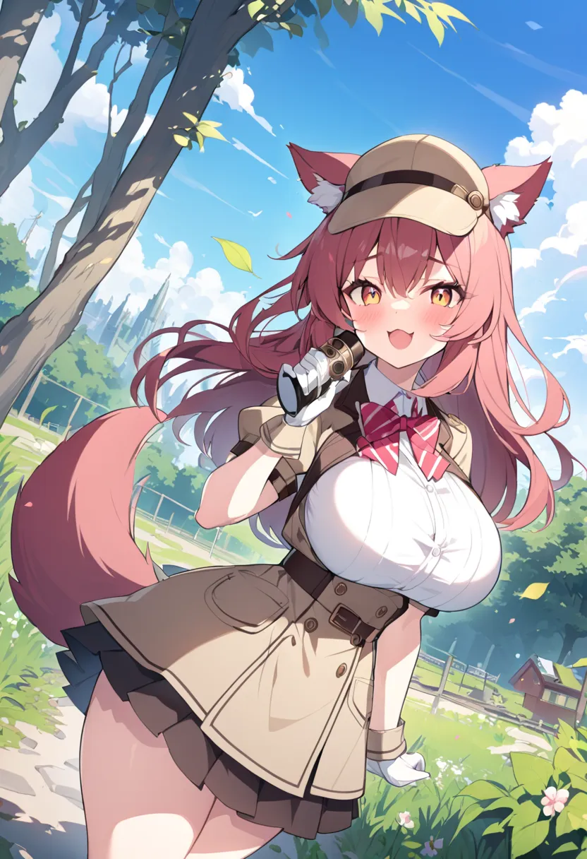 Dog Detective　Beast Girl　 large breasts, outdoors, sky ,