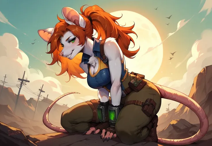  Masterpiece ,  high quality, The best definition, anthropomorphic fluffy rat girl, rat ears ,  rat tail , 4 to, fallout