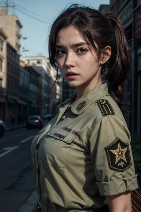 Dina mizrahi body big hair ponytail uniform military war world Z game xbox zombies realista 4k