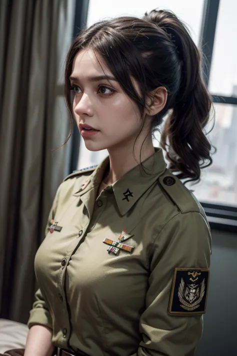 Dina mizrahi body big hair ponytail uniform military war world Z game xbox zombies realista 4k