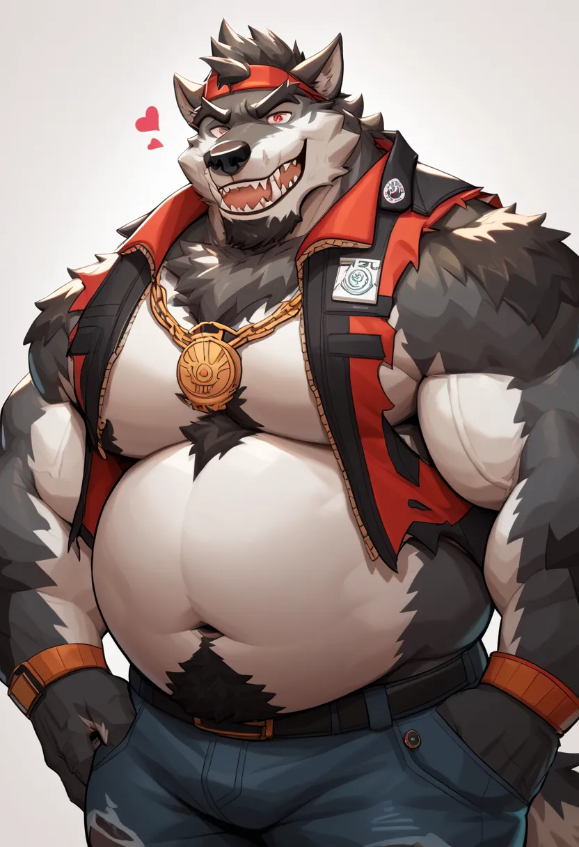 Medium muscular wolf, big body, black wolf, anthro, from DRKS, belly overhang, wider fatter, bbm, hot bigger man, obese