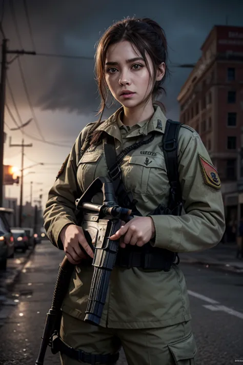 Dina mizrahi  hair ponytail uniform military war world Z game xbox zombies realista army fusil asalto 4k human woman 8k real